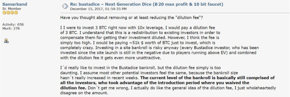 Bustadice dilution fee review